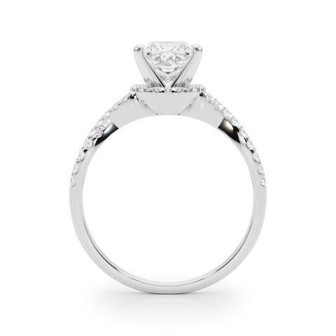 White gold Princess Halo Twist Band Solitaire Prong Setting Ring