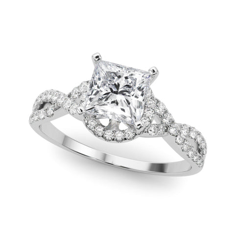 White gold Heart Halo Twist Band Solitaire Prong Setting Ring