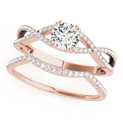 Rose gold Round Solitaire Twist Band with Pavé Setting and Four-Prong Setting
