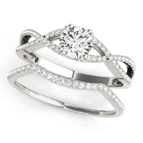 White gold Round Solitaire Twist Band with Pavé Setting and Four-Prong Setting