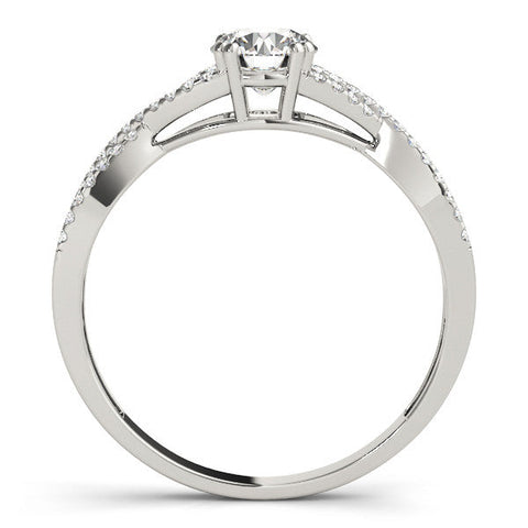 White gold Round Solitaire Twist Band with Pavé Setting and Four-Prong Setting