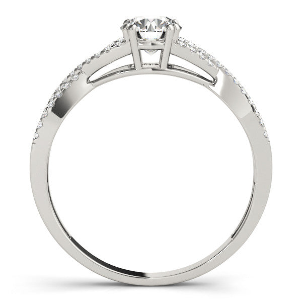 Platinum Round Solitaire Twist Band with Pavé Setting and Four-Prong Setting