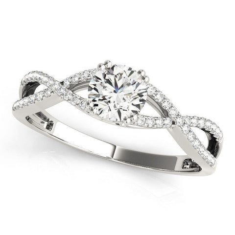 Platinum Round Solitaire Twist Band with Pavé Setting and Four-Prong Setting