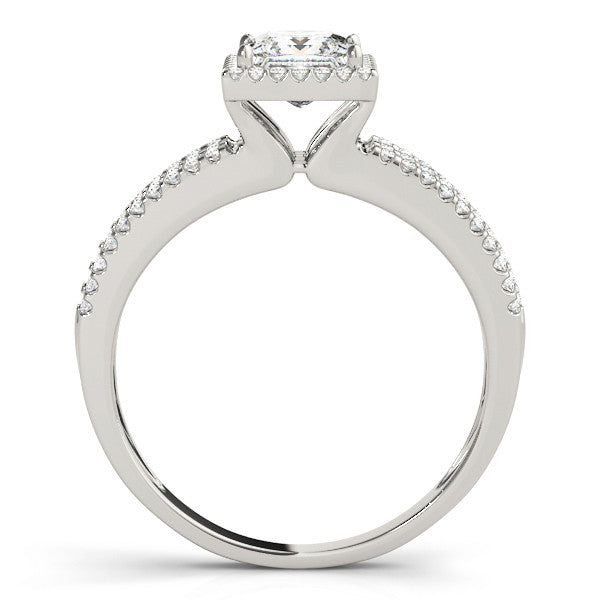 White gold Princess Cut Halo Diamond Engagement Ring with Split Shank and Four-Prong Setting