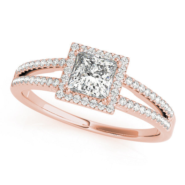 Rose gold Princess Cut Halo Split Shank Engagement Ring