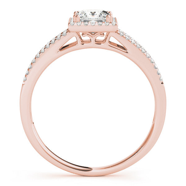 Rose gold Princess Cut Halo Split Shank Engagement Ring