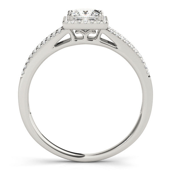 Platinum Princess Cut Halo Split Shank Engagement Ring