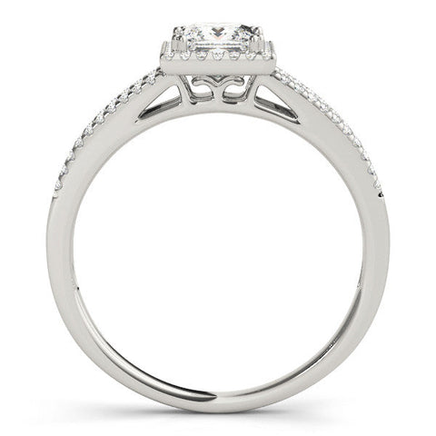 Platinum Princess Cut Halo Split Shank Engagement Ring