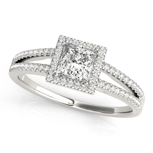 White gold Princess Cut Halo Split Shank Engagement Ring