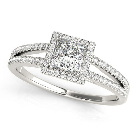White gold Princess Cut Halo Split Shank Engagement Ring