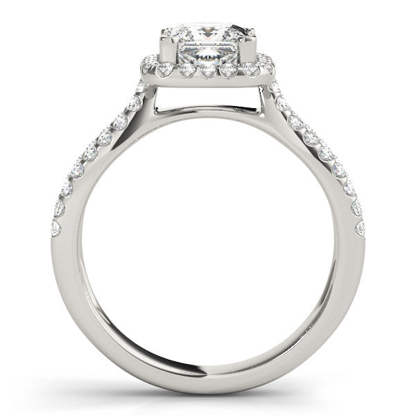 Silver Princess Cut Halo Split Shank Pave Set Ring