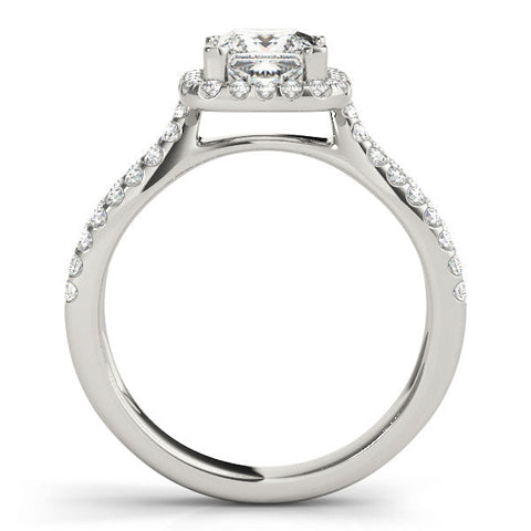 Silver Princess Cut Halo Split Shank Pave Set Ring