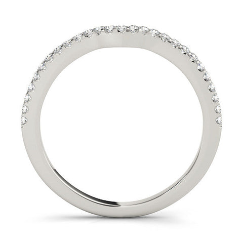 Silver Pavé Round Diamond Curved Wedding Band with Shared Prong Setting