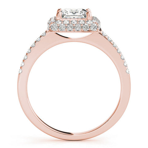 Rose gold Princess Cut Halo Pavé Solitaire Ring with Four-Prong Setting