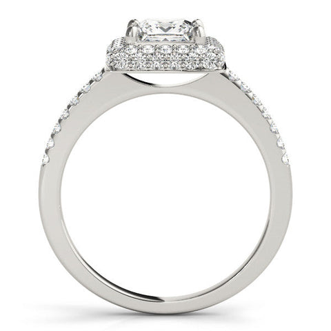 Platinum Princess Cut Halo Pavé Solitaire Ring with Four-Prong Setting