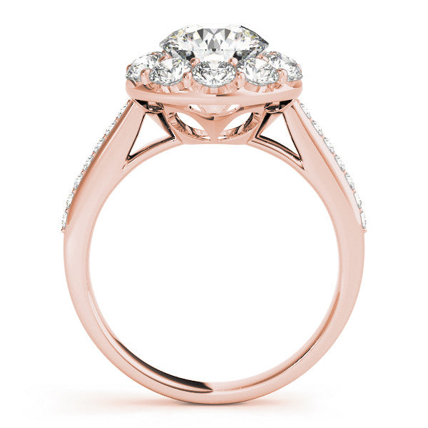 Rose gold Round Halo Diamond Engagement Ring with Pavé Band and Prong Setting