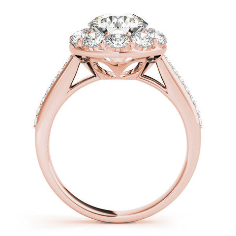 Rose gold Round Halo Diamond Engagement Ring with Pavé Band and Prong Setting