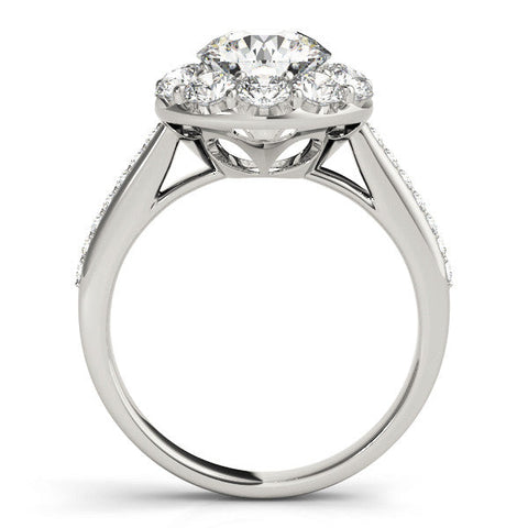 White gold Round Halo Diamond Engagement Ring with Pavé Band and Prong Setting