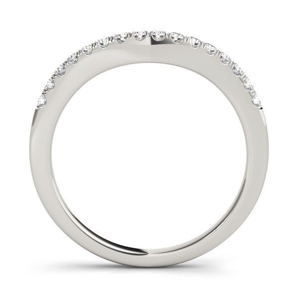 White gold Pavé Round Diamond Curved Band with Shared Prong Setting