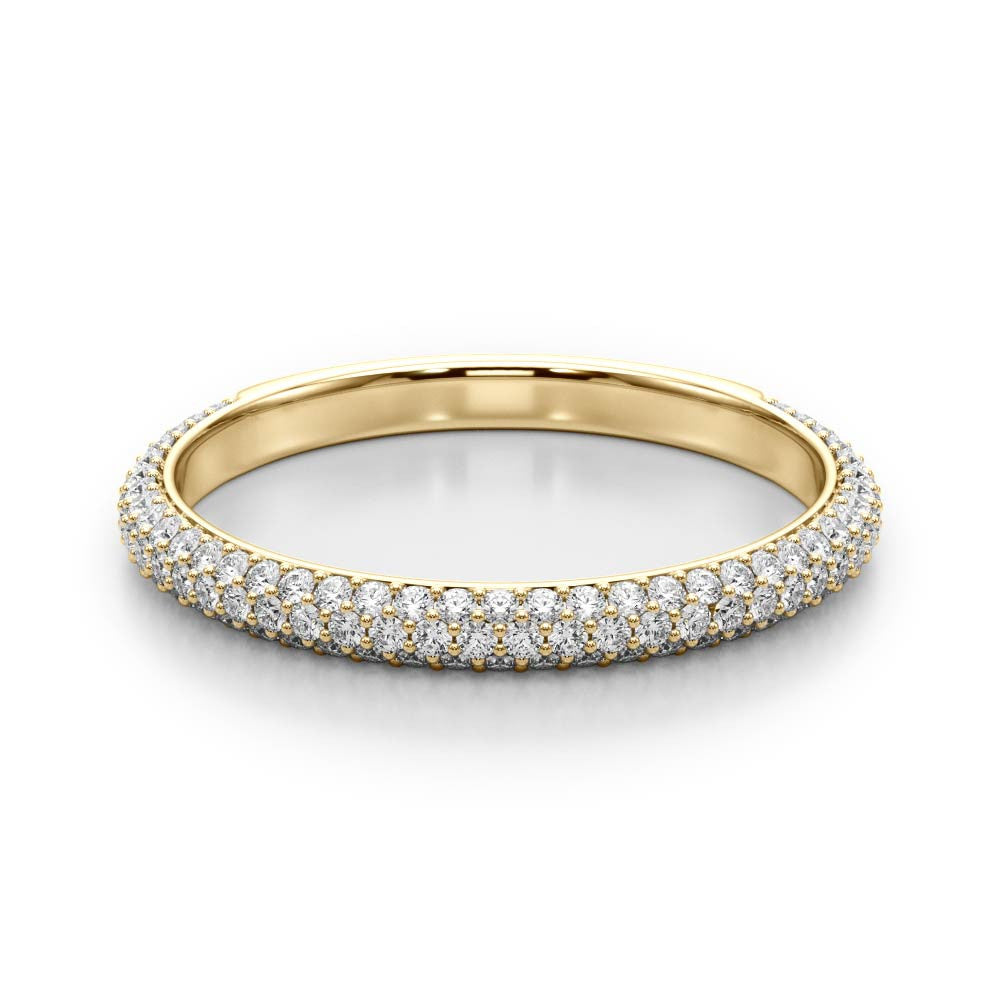 Yellow gold Three-Row Round Diamond Pavé Eternity Band