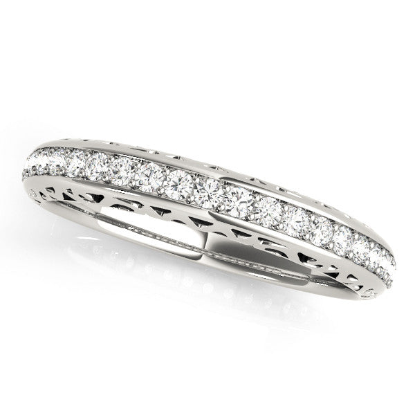 Silver Round Diamond Channel Set Eternity Band with Filigree Detailing