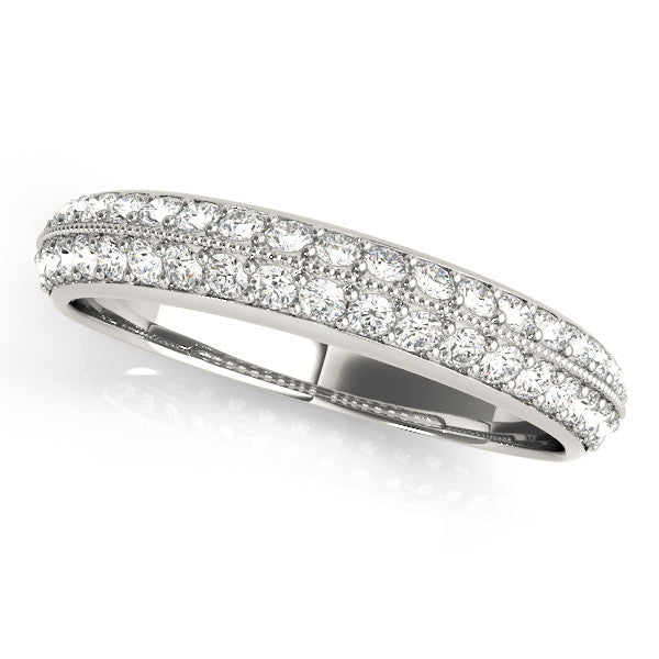 White gold Round Diamond Pave Eternity Band with Milgrain Edging