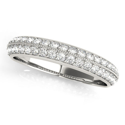 Platinum Round Diamond Pave Eternity Band with Milgrain Edging