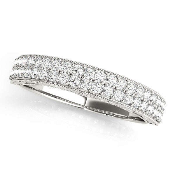 White gold Pavé Round Diamond Eternity Band with Milgrain Edge
