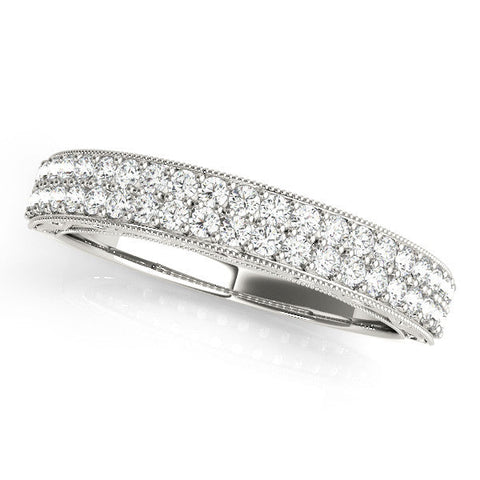 White gold Pavé Round Diamond Eternity Band with Milgrain Edge