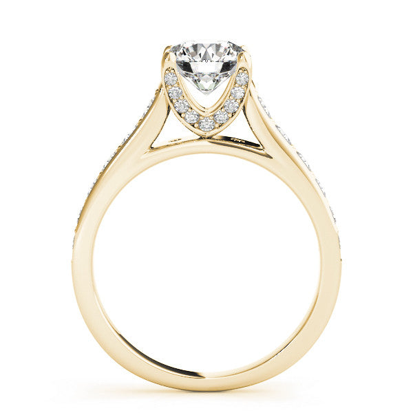 Yellow gold Pear Brilliant Cut Diamond Engagement Ring with Pavé Band and Four-Prong Setting