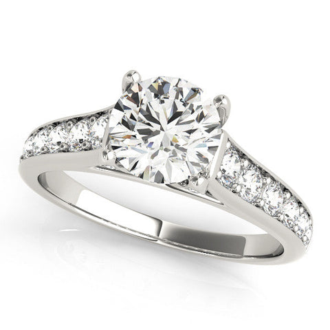 Silver Princess Brilliant Cut Diamond Engagement Ring with Pavé Band and Four-Prong Setting