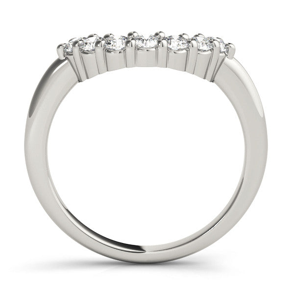 Silver Curved Round Diamond Pave Band with Prong Setting