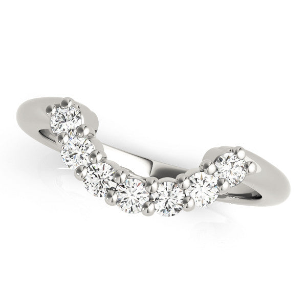 Silver Curved Round Diamond Pave Band with Prong Setting