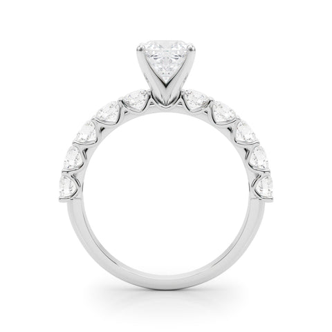 Platinum Cushion Diamond Prong Setting with Side Stones on a Pave Band