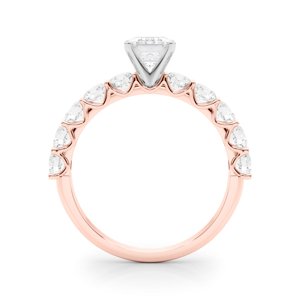 Rose gold Radiant Diamond Prong Setting with Side Stones on a Pave Band