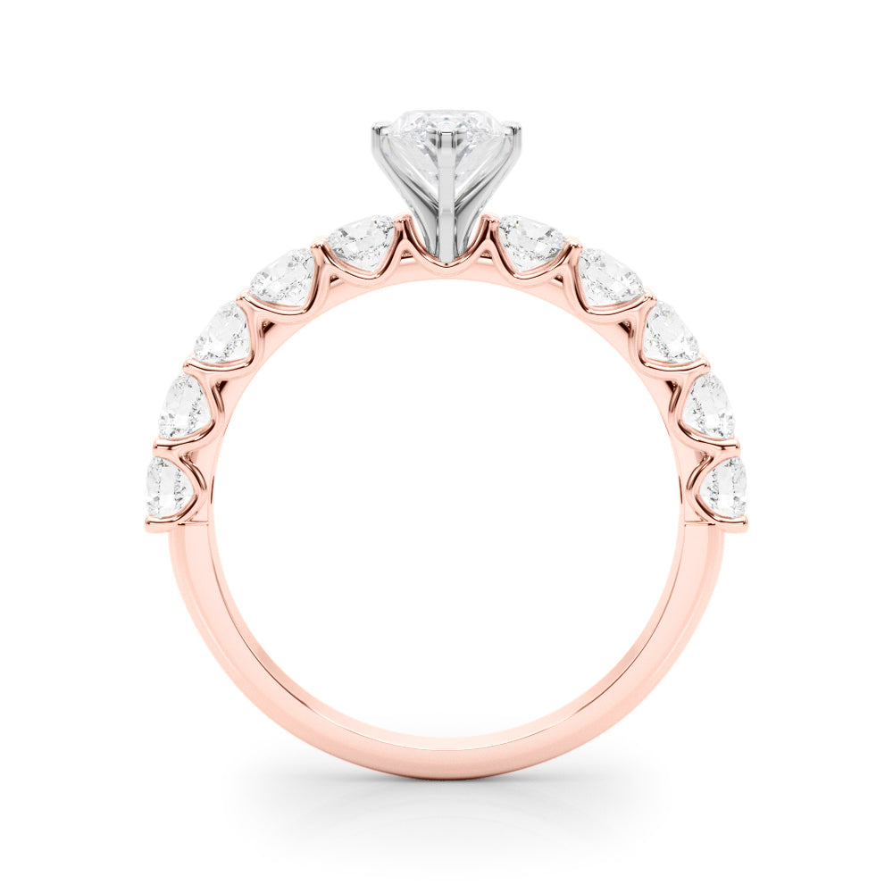 Rose gold Marquise Diamond Prong Setting with Side Stones on a Pave Band