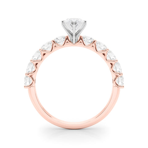 Rose gold Marquise Diamond Prong Setting with Side Stones on a Pave Band