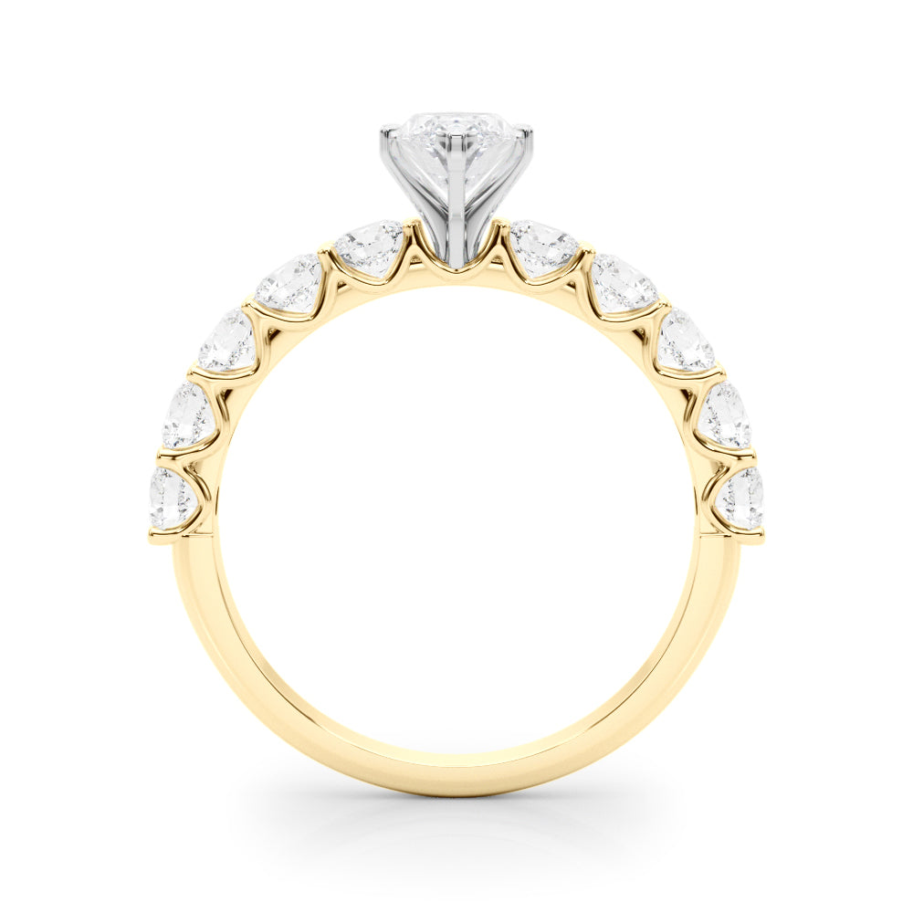 Yellow gold Marquise Diamond Prong Setting with Side Stones on a Pave Band
