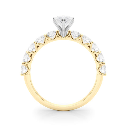 Yellow gold Marquise Diamond Prong Setting with Side Stones on a Pave Band