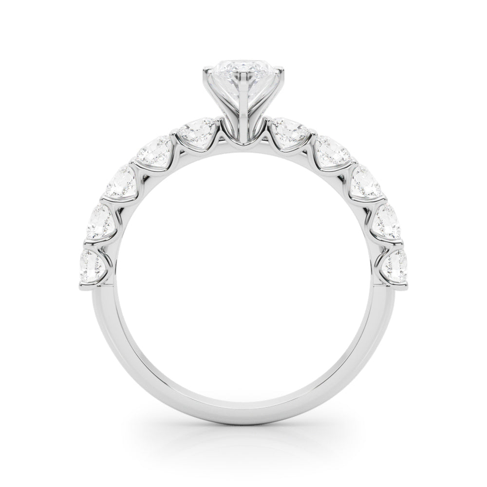 Platinum Marquise Diamond Prong Setting with Side Stones on a Pave Band