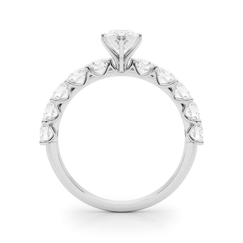 White gold Marquise Diamond Prong Setting with Side Stones on a Pave Band