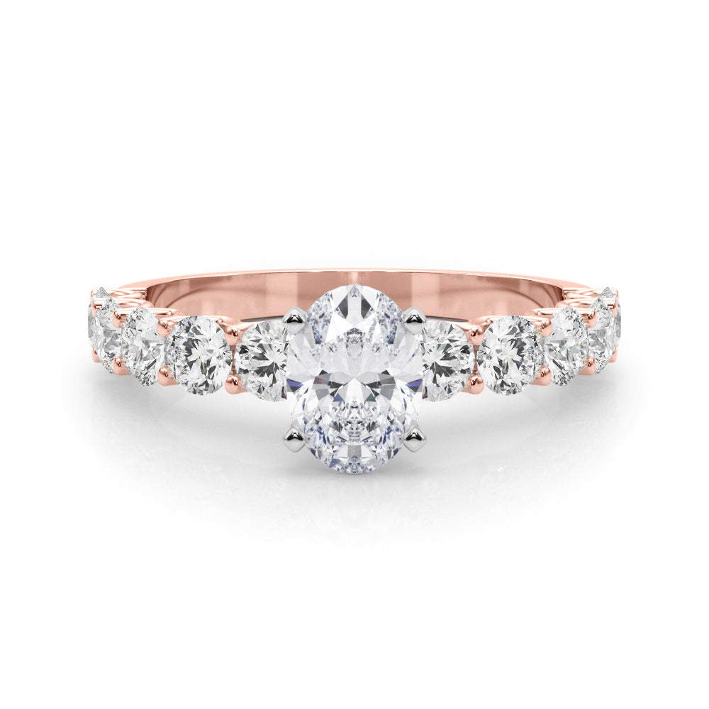 Rose gold Oval Diamond Prong Setting with Side Stones on a Pave Band