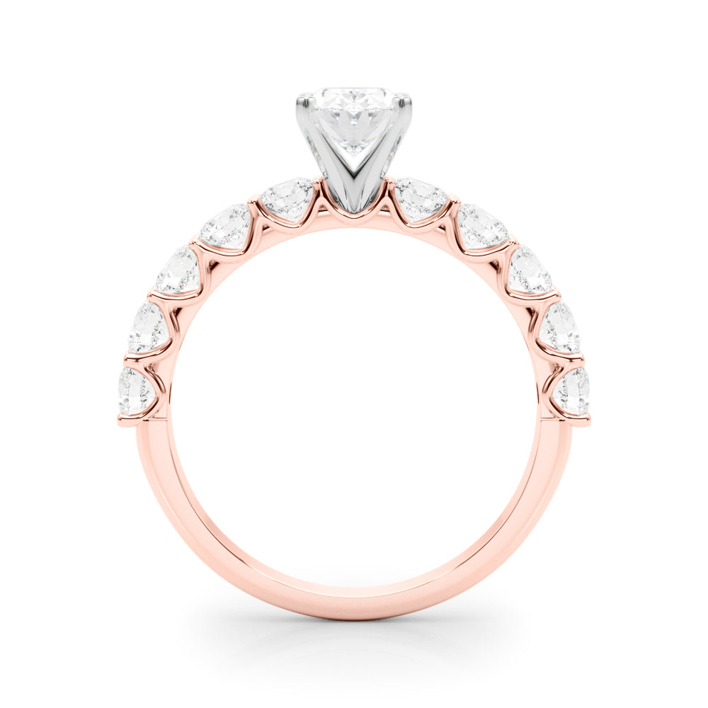Rose gold Oval Diamond Prong Setting with Side Stones on a Pave Band