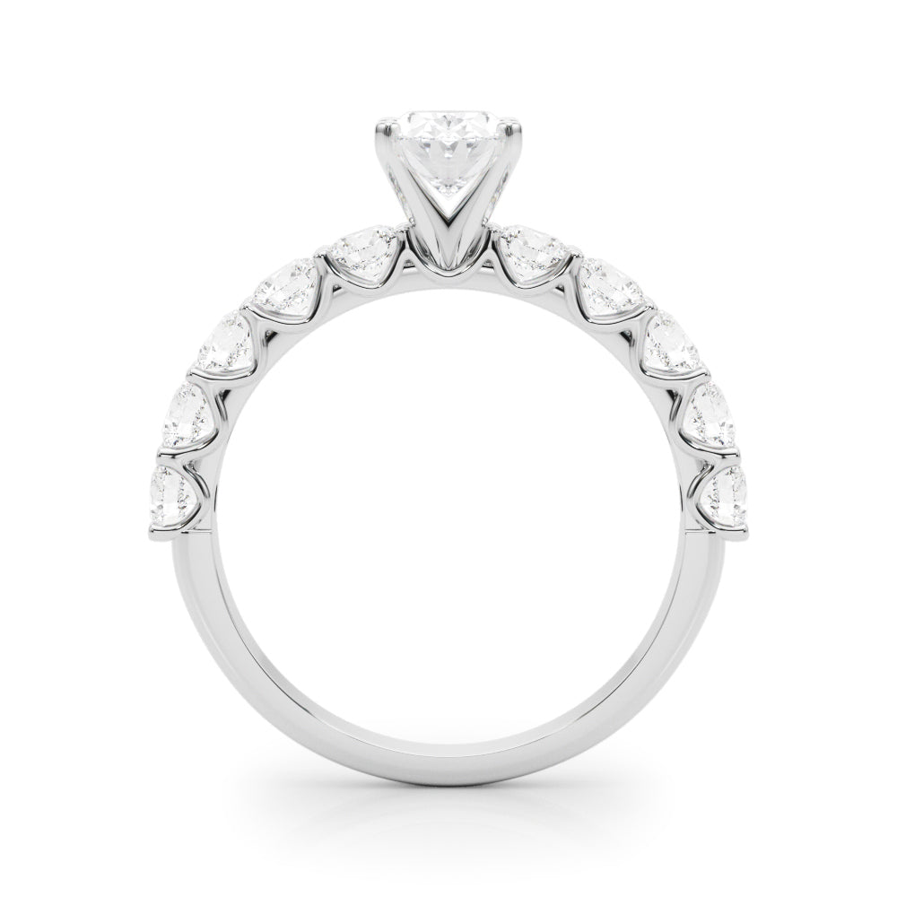 White gold Oval Diamond Prong Setting with Side Stones on a Pave Band