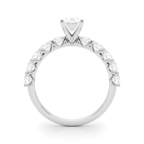 White gold Oval Diamond Prong Setting with Side Stones on a Pave Band