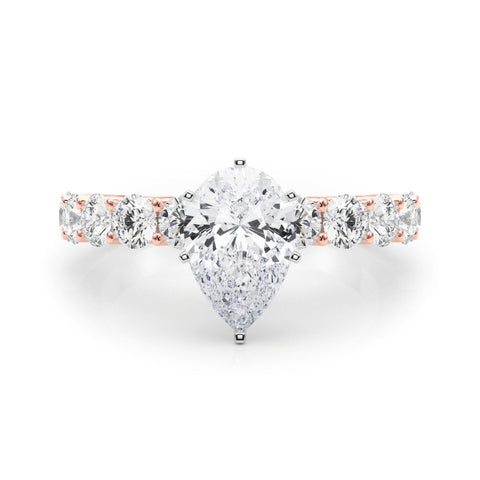 Rose gold Pear Diamond Prong Setting with Side Stones on a Pave Band