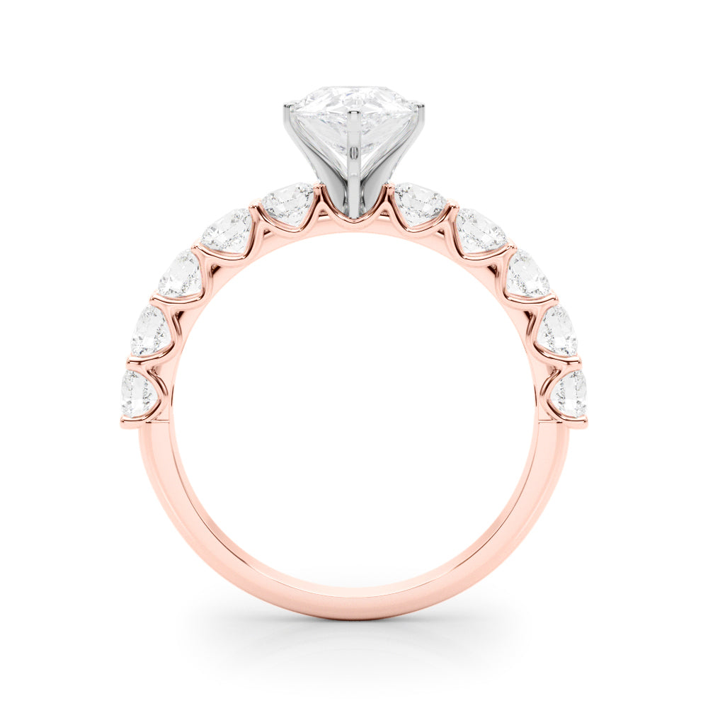 Rose gold Pear Diamond Prong Setting with Side Stones on a Pave Band