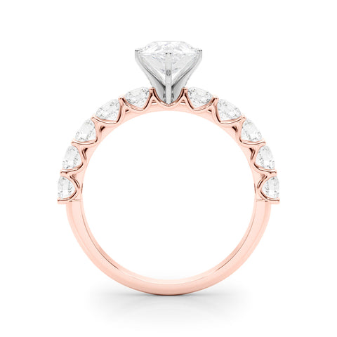 Rose gold Pear Diamond Prong Setting with Side Stones on a Pave Band
