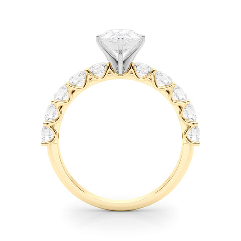 Yellow gold Pear Diamond Prong Setting with Side Stones on a Pave Band