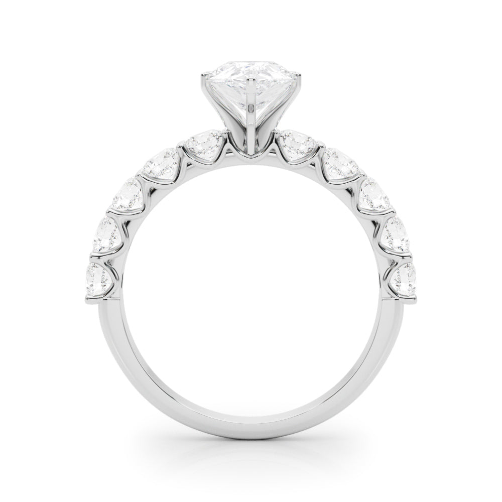 White gold Pear Diamond Prong Setting with Side Stones on a Pave Band